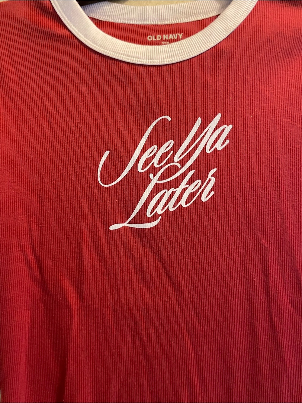 Old Navy Red Short-Sleeve Ringer Tee with White Script - Picture 2 of 4